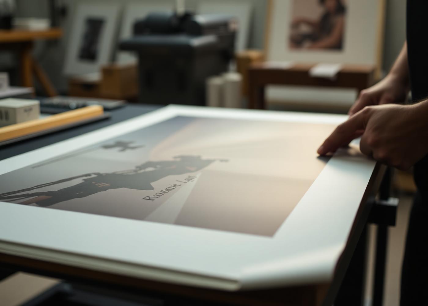 A print being carefully finished in the Full Cuadros studio